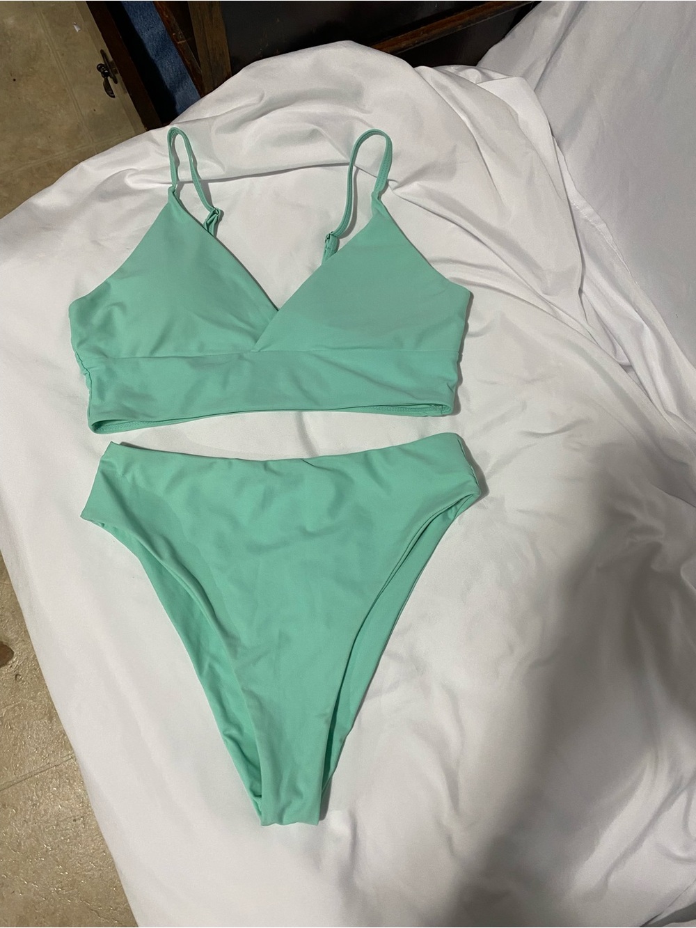 SHEIN Mint Green V-Neck Bikini Set